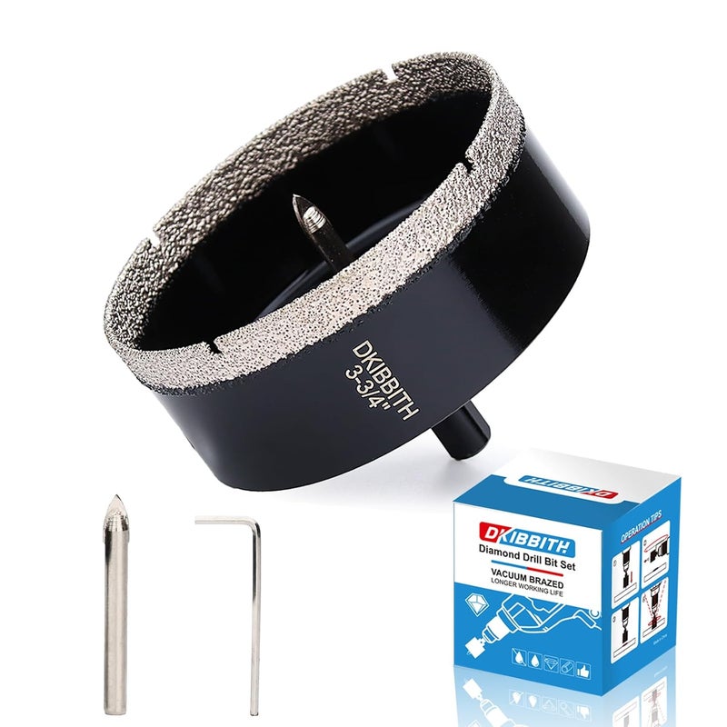 DKIBBITH 3-3/4" Diamond Hole-Saw Bits with Pilot Drill Bit - 3-3/4" Diamond Tipped Tile Hole Saws with Guiding Bit for Porcelain Tile Ceramic Pottery Granite Stone Glass Bottles 95mm. - Image 1